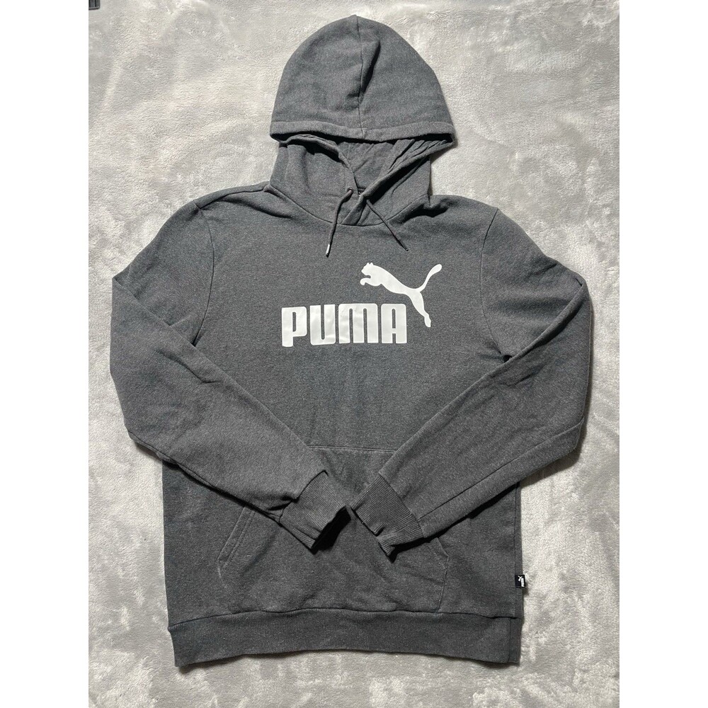 Puma Pocketed Pullover Hoodie Men’s Medium Gray With White Puma Logo